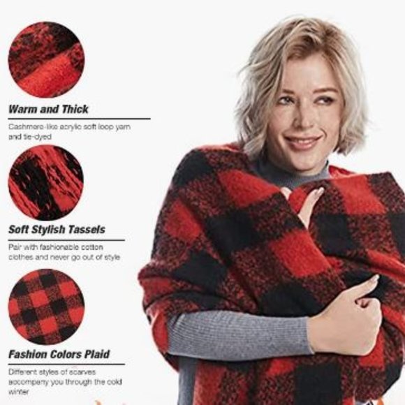 Warm Scarf Long Plaid Soft Scarves Oversized Winter Fashion Thick Shawl Wrap - Picture 2 of 7